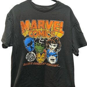 Marvel Black T-Shirt with Colorful Superhero Graphics